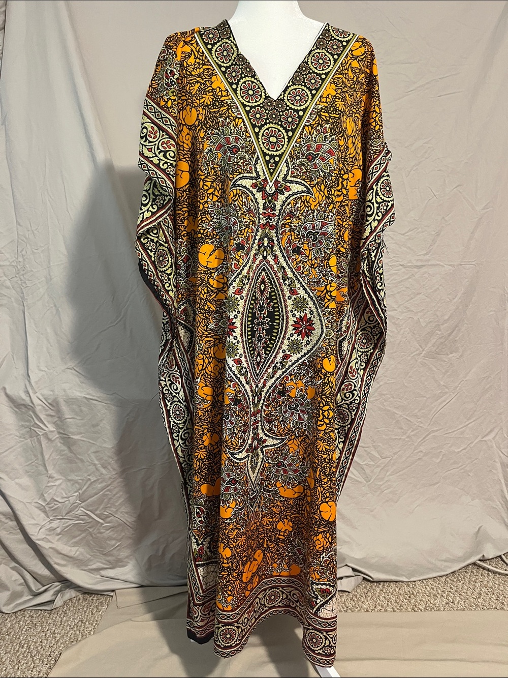 Vibrant Orange Paisley Caftan